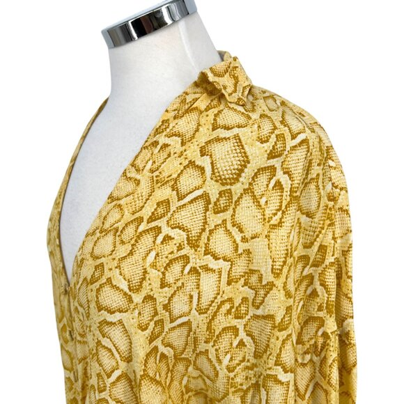 Faithfull The Brand Aira Knot Shirt Yellow Snake Print Long Sleeve Size 4 Small - Picture 7 of 14